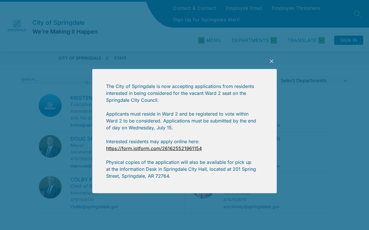Springdale people search city staff directory