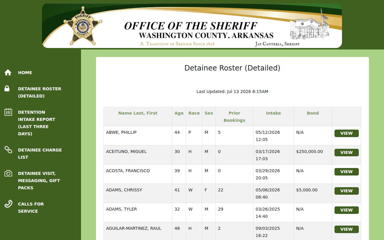 Springdale people directories Washington County detainee roster