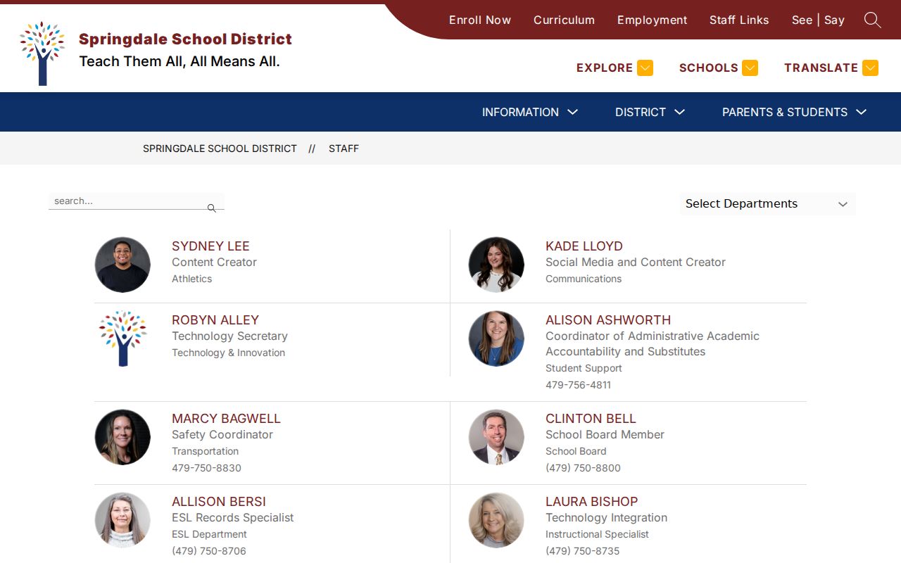 Springdale people directories school staff directory search